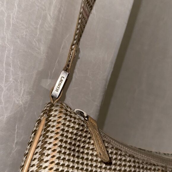 LRL Ivory Tan White Pink Gold Houndstooth Leather Silver Tone Hardware Hobo Bag - Picture 8 of 16
